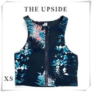 THE Upside Hawaiian Tropical Flower Front Zip Swim Crop Top Size XS